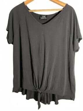 The Moon Charcoal Gray Short Sleeve Tie Front Top